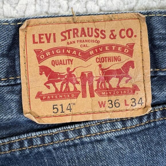 Levi’s 514 Jeans Men’s 36x34 Blue Straight Leg Classic Fit Denim - Picture 5 of 10